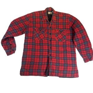 Northwest Territory Quilted Flannel Jacket Shacket Men L Red Blue Plaid Vintage